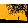 Silhouette of a  young man running outdoors on a lovely sunny evening