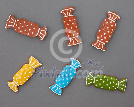 ginger cookies in the form of candy on a gray background. ginger cookies in the form of candy on a gray background.
