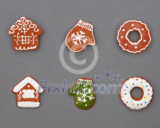 Christmas gingerbread cookies on a gray background Christmas gingerbread cookies on a gray background