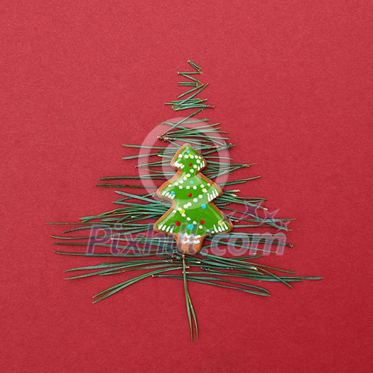 Postcard Happy New Year. Two Christmas tree on red background. Postcard Happy New Year. Two Christmas tree on red background.