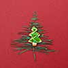 Postcard Happy New Year. Two Christmas tree on red background.