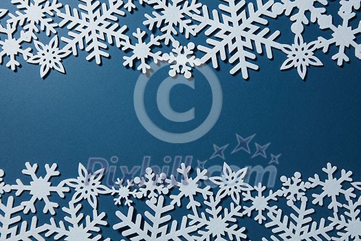 Christmas blue background with white snowflakes. Christmas postcard Christmas blue background with white snowflakes. Christmas postcard