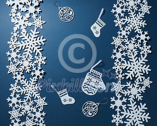 Beautiful winter background with christmas decoration on a blue background Beautiful winter background with christmas decoration on a blue background