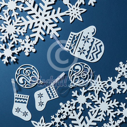 Beautiful winter background with christmas decoration on a blue background Beautiful winter background with christmas decoration on a blue background