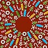 square frame of gingerbread cookies on a brown background