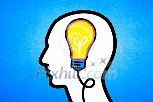 Silhouette of human head with business ideas instead of brain Silhouette of human head with business ideas instead of brain