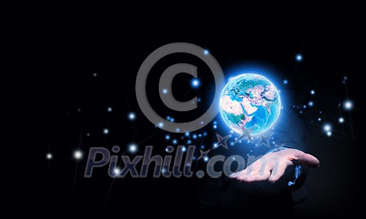 Human hand holding digital icon of planet earth. Elements of this image are furnished by NASA Human hand holding digital icon of planet earth. Elements of this image are furnished by NASA