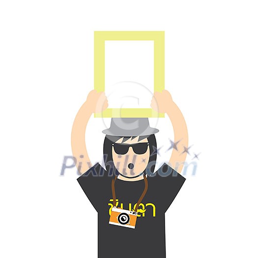 vector hipster cartoon holding a sign vector hipster cartoon holding a sign