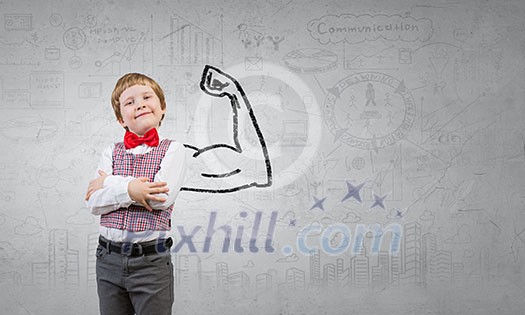 Portrait of little boy with hands folded on chest Portrait of little boy with hands folded on chest