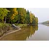 Foggy beach landscape in october