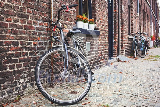 bicycle on the street of Bruges town bicycle on the street of Bruges town