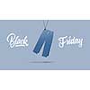 lable in shape of mens pants made of cardboard on a blue background.a Calligraphic text black Friday and sales concept