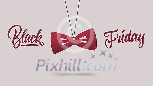 a label in shape of the fashion bow tie made of cardboard on a purple background. calligraphic text is black Friday. The concept of sales a label in shape of the fashion bow tie made of cardboard on a purple background. calligraphic text is black Friday. The concept of sales