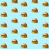 pattern of fly hamburgers with vegetables on a blue texture. can be used as a background for your ideas