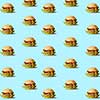 pattern of fly hamburgers with vegetables on a blue texture. can be used as a background for your ideas