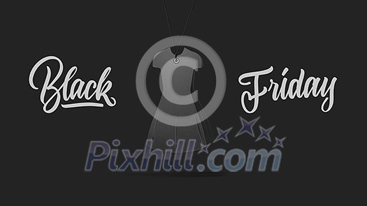 label in shape womens dress made of cardboard on high hill on a gray background.a Calligraphic text black Friday and sales luxury premium style concept label in shape womens dress made of cardboard on high hill on a gray background.a Calligraphic text black Friday and sales luxury premium style concept