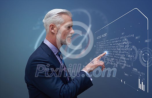 Portrait of senior businessman in futuristic room Portrait of senior businessman in futuristic room
