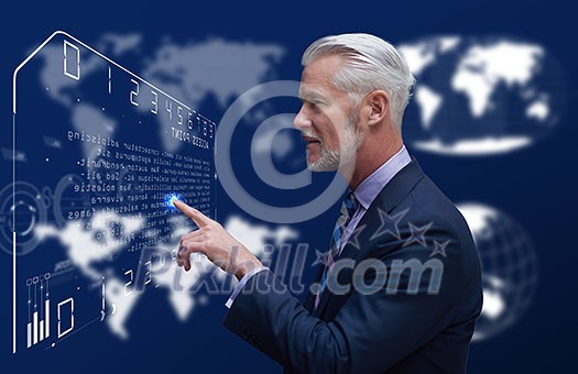 Portrait of senior businessman in futuristic room Portrait of senior businessman in futuristic room