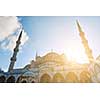 Blue Mosque on a blue sky background, a masterpiece of Istanbul art, Turkey.