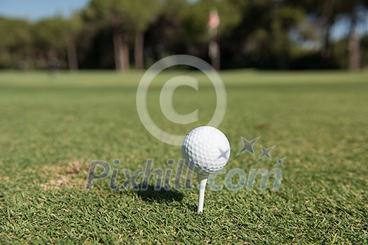 golf ball on tee at beautiful course with fresh green grass golf ball on tee at beautiful course with fresh green grass