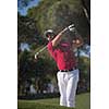 golf player shot ball from sand bunker at course