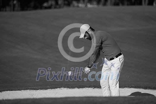 golf player shot ball from sand bunker at course golf player shot ball from sand bunker at course