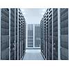 computer network server room 3d render representing internet and  hosting company  and data center concept