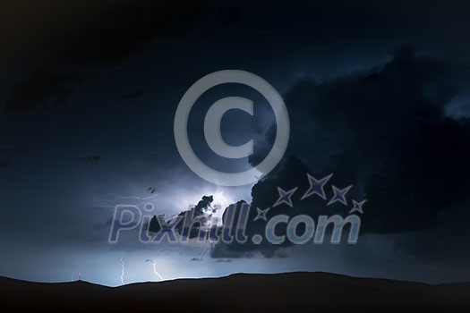 High Mountains Electric Storm Scenery. Stormy and Dangerous Mountain Trail High Mountains Electric Storm Scenery. Stormy and Dangerous Mountain Trail