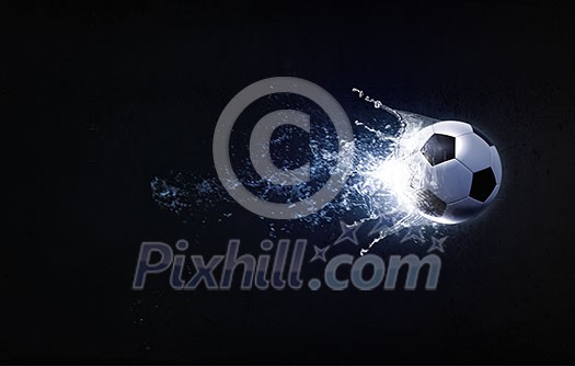 Conceptual image of soccer ball in water splashes Conceptual image of soccer ball in water splashes