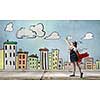 Girl of school age in super hero costume