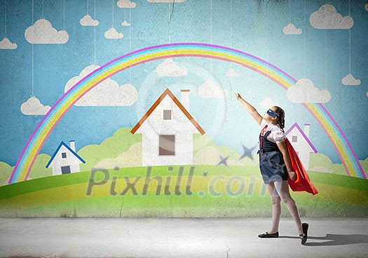 Girl of school age in super hero costume Girl of school age in super hero costume