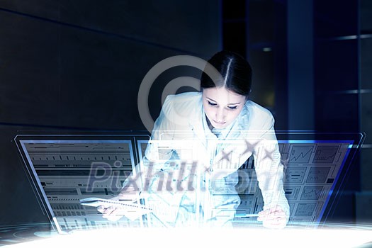 Medicine doctor working with modern computer interface Medicine doctor working with modern computer interface