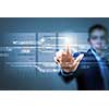 Businessman pushing with finger icon on virtual screen