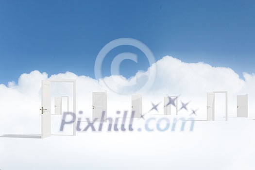 Conceptual image with opened doors as new way entrance to new world Conceptual image with opened doors as new way entrance to new world