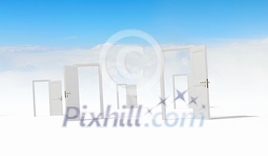 Conceptual image with opened doors as new way entrance to new world Conceptual image with opened doors as new way entrance to new world