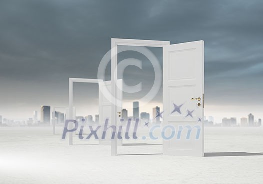Conceptual image with opened doors as new way entrance to new world Conceptual image with opened doors as new way entrance to new world