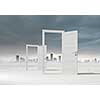 Conceptual image with opened doors as new way entrance to new world