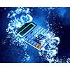 Calculator item sink in clear blue water