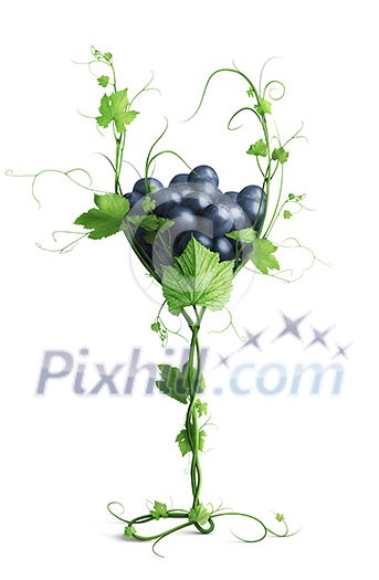glass with grapes made from grapevine isolated on white background glass with grapes made from grapevine isolated on white background