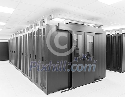 modern server room with black servers and hardwares in a internet data center modern server room with black servers and hardwares in a internet data center