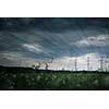 High-voltage power lines. electricity distribution station . high voltage electric transmission tower in landscape
