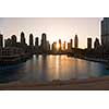 DUBAI UAE 31 JANUARY 2017 famous musical fountain in Dubai with skyscrapers in the background on a beautiful summer evening