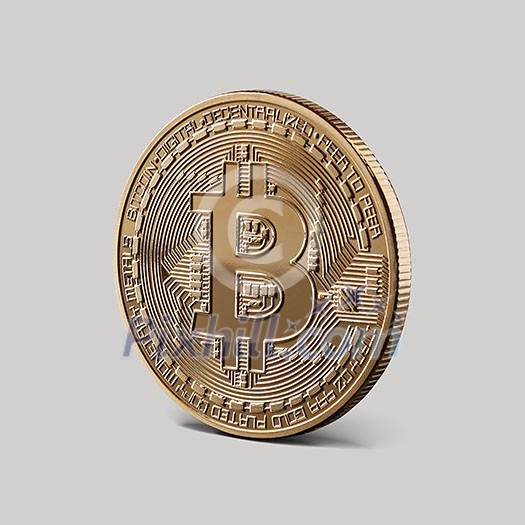 Gold Bitcoin Cryptocurrency. The front side of the coin on a gray background. cryptocurrency and blockchain concept. Gold Bitcoin Cryptocurrency. The front side of the coin on a gray background. cryptocurrency and blockchain concept.
