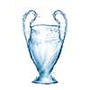 Blue cup made from water splashes on a white background. Cup as a symbol or emblem of the UEFA Champions League