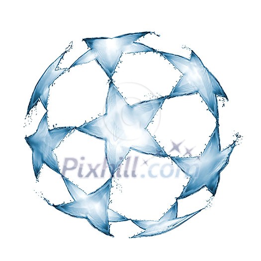 Football ball made of water splashes isolated on white background. As a symbol or emblem of the UEFA Champions League Football ball made of water splashes isolated on white background. As a symbol or emblem of the UEFA Champions League