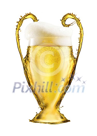 Football yellow cup made from beer isolated on white background. Cup as a symbol or emblem of the UEFA Champions League Football yellow cup made from beer isolated on white background. Cup as a symbol or emblem of the UEFA Champions League