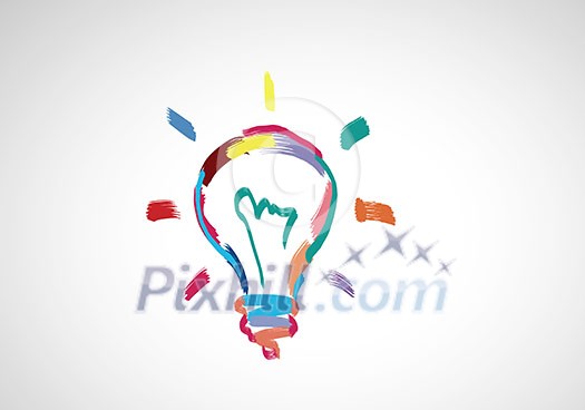 Conceptual image with light bulb drawn in colors Conceptual image with light bulb drawn in colors