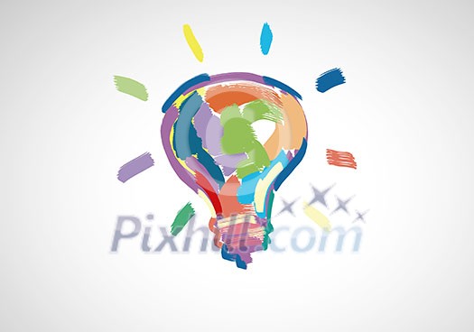 Conceptual image with light bulb drawn in colors Conceptual image with light bulb drawn in colors