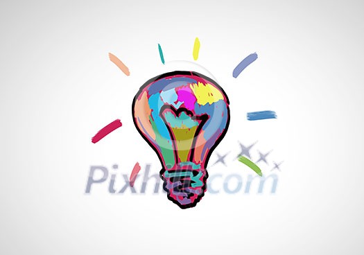Conceptual image with light bulb drawn in colors Conceptual image with light bulb drawn in colors