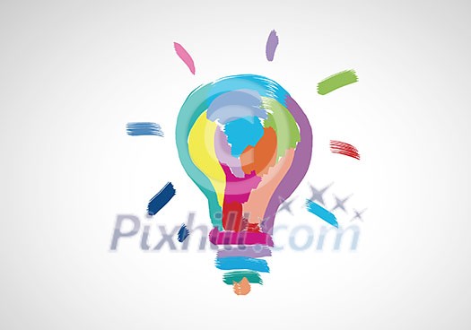 Conceptual image with light bulb drawn in colors Conceptual image with light bulb drawn in colors